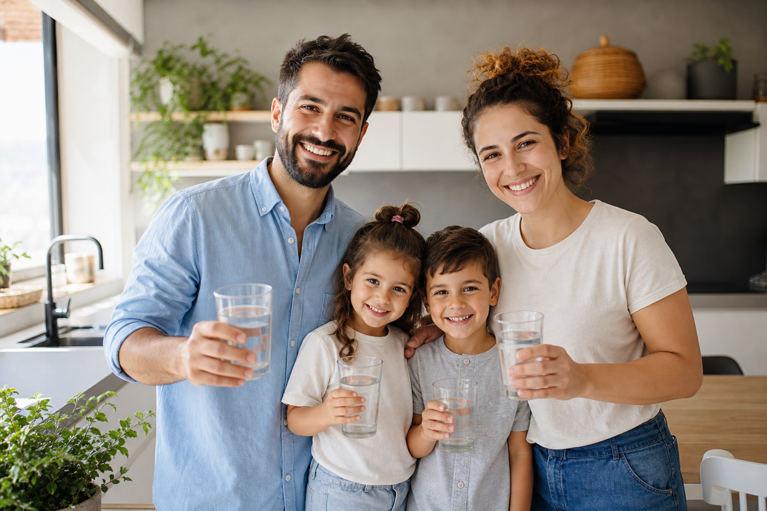 משפחה נהנית ממים נקיים ממאיא
